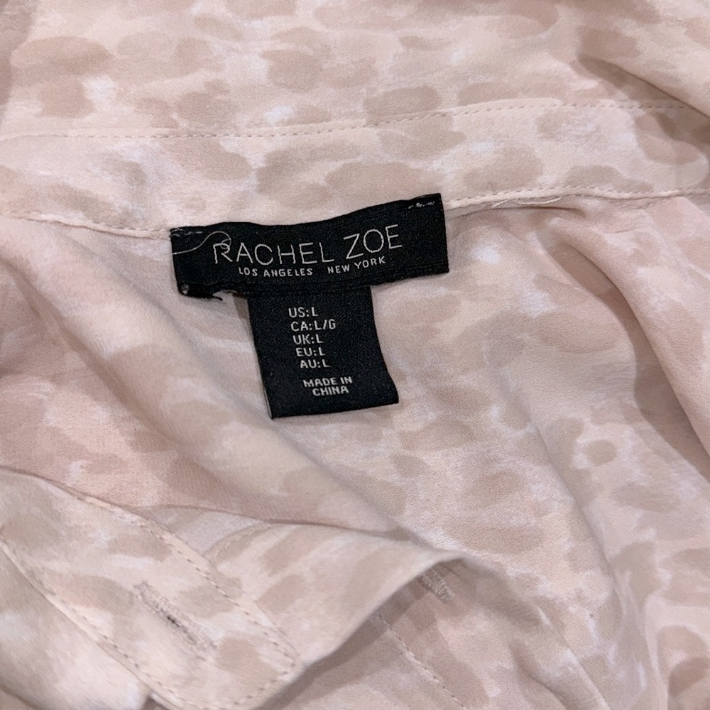 Rachel Zoe light pink leopard print Long Sleeve Blouse size large - Picture 5 of 6